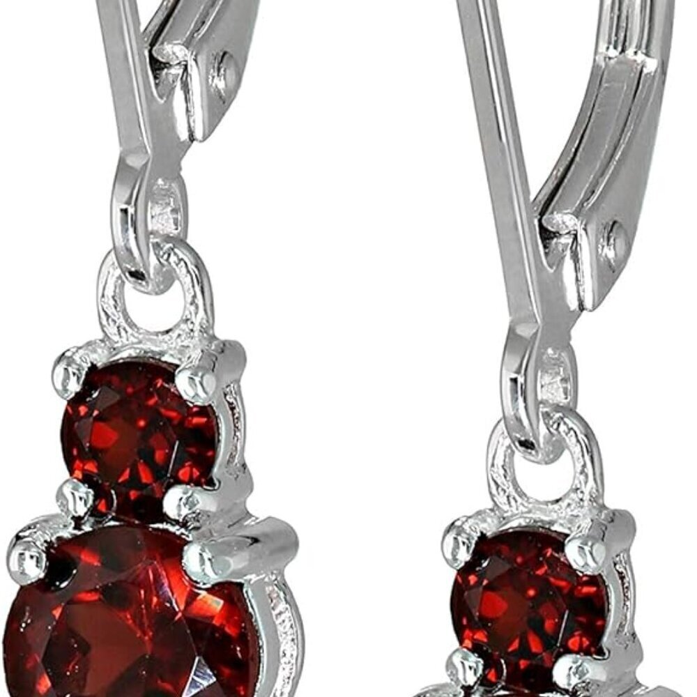 Sterling Silver Garnet Dangle Earrings January Birthstone Leverback Jewelry